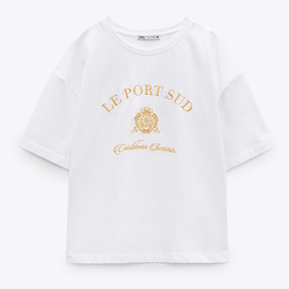French Coast Aesthetic Graphic Nautical Tshirt Caribbean Summer Embroidered gold